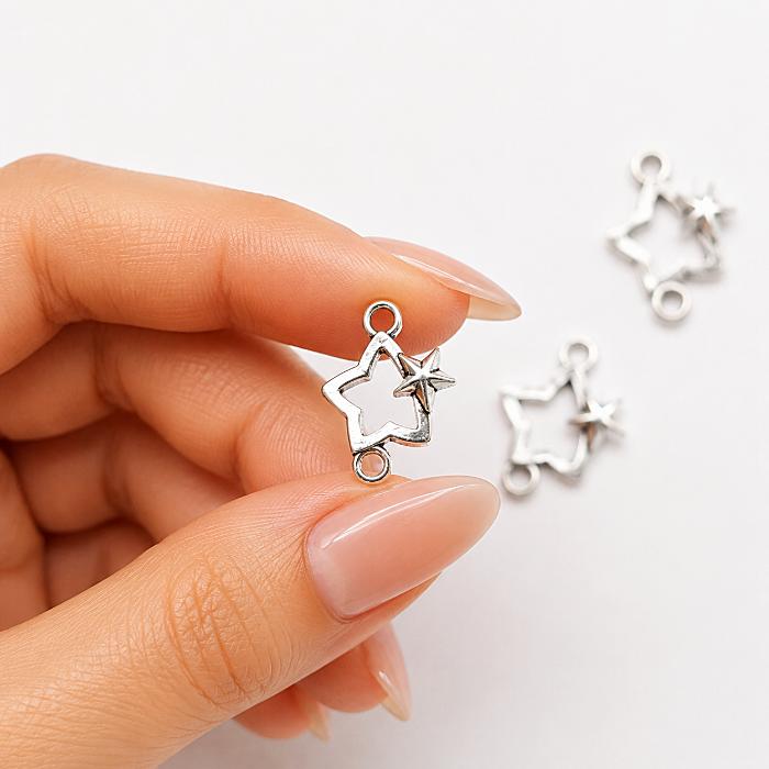 アンティーク ヴィンテージファーニチャー 家具 星形 スター フック 星 コネクターチャーム アンティークシルバー 18×13mm 4個 スター 天体