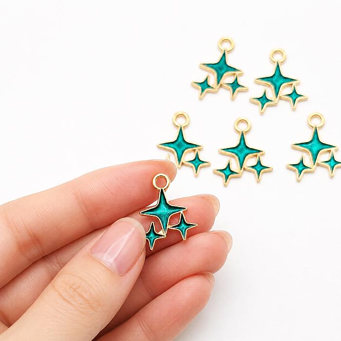 星チャーム ダークシアン 18×14mm 6個 エナメルチャーム ライト