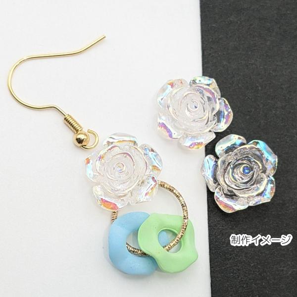 貼り付け 薔薇 約15mm クリア樹脂 カボション デコ ローズ オーロラ