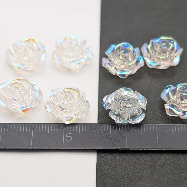 貼り付け 薔薇 約15mm クリア樹脂 カボション デコ ローズ オーロラ