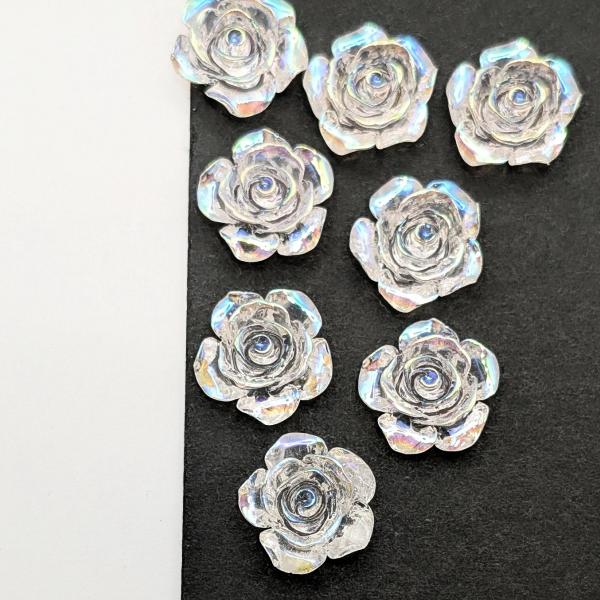 貼り付け 薔薇 約15mm クリア樹脂 カボション デコ ローズ オーロラ