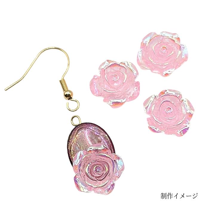 貼り付け 薔薇 約15mm ピンク クリア樹脂 カボション デコ ローズ