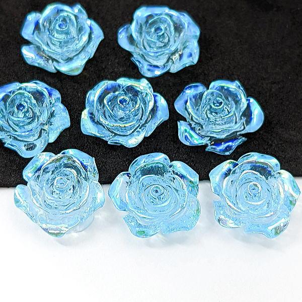 貼り付け 薔薇 約15mm クリア樹脂 カボション デコ ローズ オーロラ