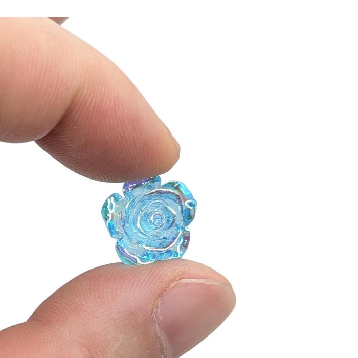 バラ カボション 15mm ブルー 8個 AB メッキ デコパーツ 樹脂 花