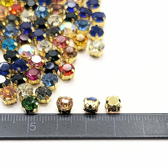 ラインストーン 6mm 縫い付け 約30粒 ミックスカラー ガラスストーン