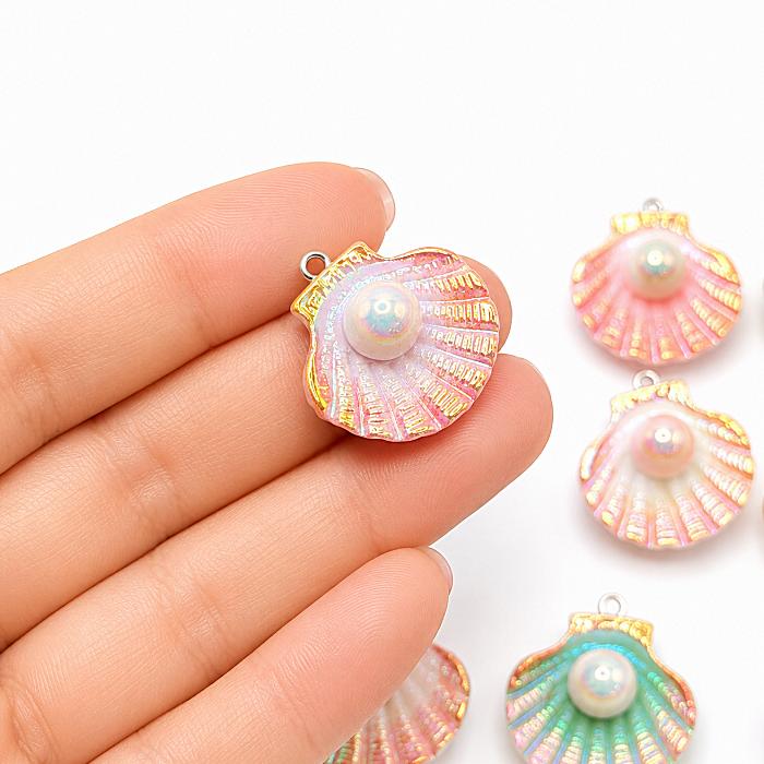 シェル チャーム 貝 マリン ミックスカラー 30mm 色ランダム4個 樹脂