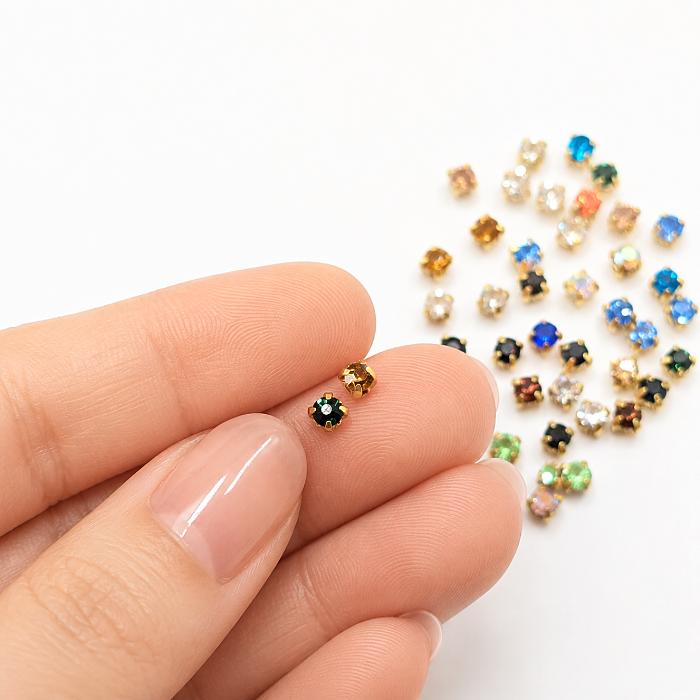 ラインストーン 3mm 縫い付け 約40粒 ミックスカラー ガラスストーン