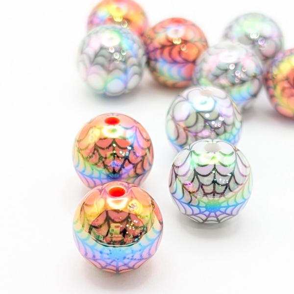 ビーズ ハロウィン 蜘蛛の巣 13mm 4個 (2色各2個) UV鍍金 クモ 大きめ