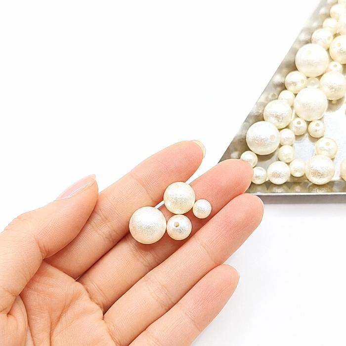 パールビーズ 6mm〜12mm ミックス 約24g ホワイト エンボス加工 樹脂