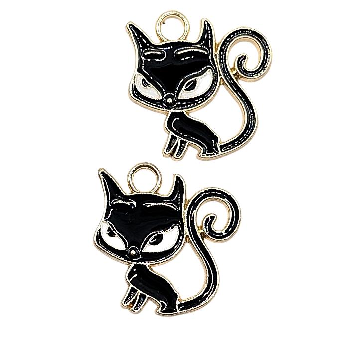 猫 チャーム 19mm 2個 黒猫 ネコチャーム エナメル カラーチャーム