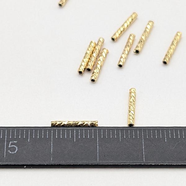 パイプビーズ 10mm 10個 真鍮製 キラキラ 多面カット ビーズ 細パイプ