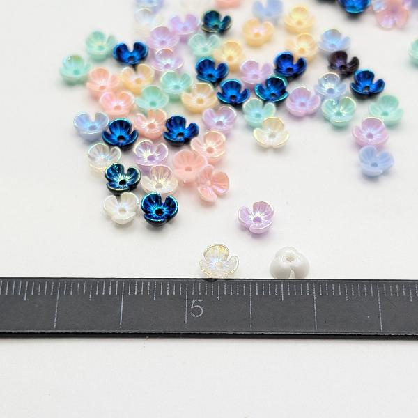フラワービーズ 6mm 約20個 小花 小さな 3花びら ビーズ 花座 手芸 AB 
