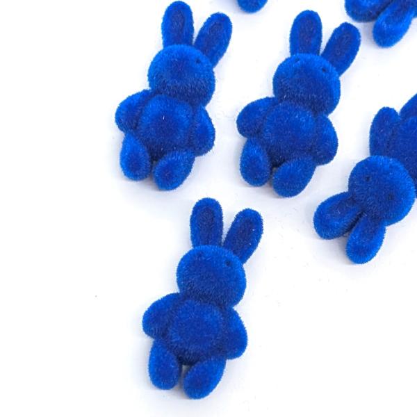 デコパーツ うさぎ 26mm 1個 フロッキー ブルー 青系 アクリル製 半