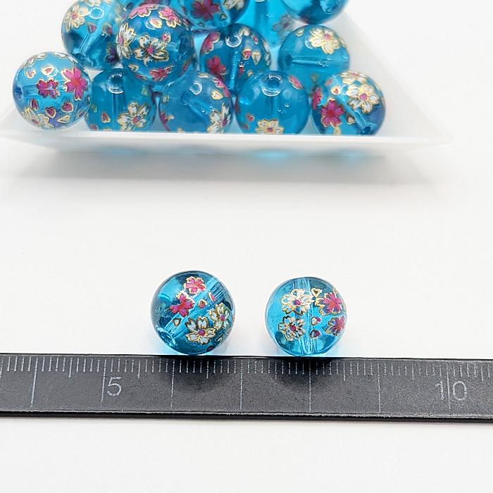ガラスビーズ 桜 12mm 2個 ドジャーブルー さくら プリントビーズ