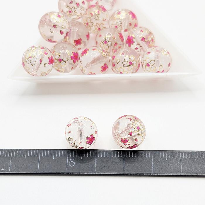 ガラスビーズ 桜 12mm 2個 クリア 透明色 さくら プリントビーズ