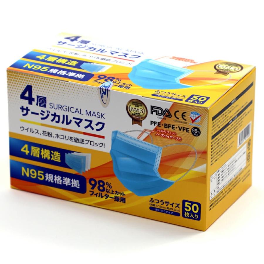 4層マスク 3箱セット N95規格 4層構造サージカルマスク 50枚入×3箱