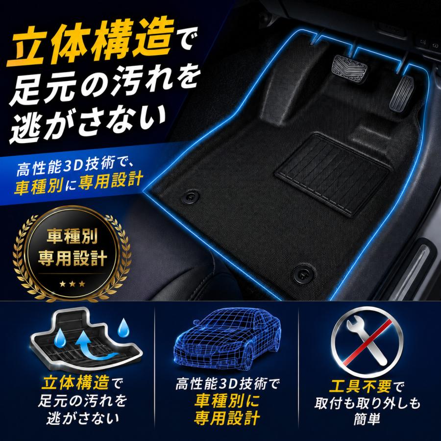 タント タントカスタム タントファンクロス シフォン フロアマット 立体 3D NEWラバー 1列目+2列目セット Clazzio クラッツィオ ED-6522 | Clazzio | 01