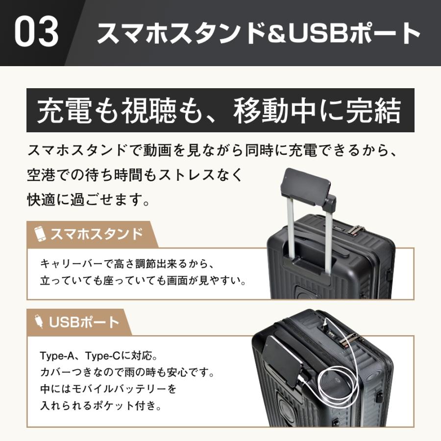 Glowing 多機能 スーツケース フロントオープン キャリーケース 拡張 軽量 静音 USB カップホルダー ビジネス50Lの画像
