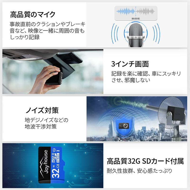 ドライブレコーダー 前後 2カメラ 1296P高画質 フルHD 300万画素