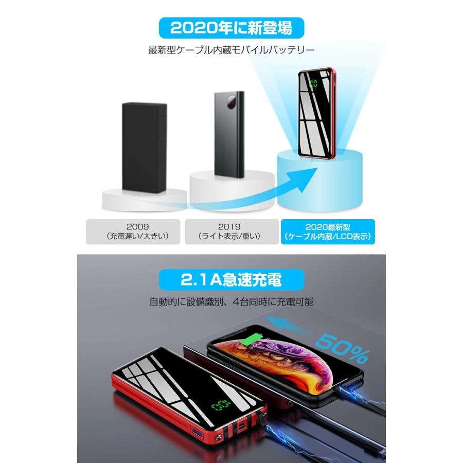 モバイルバッテリー 大容量 30000mAh バッテリー 4台同時充電可能 LEDライト ケーブル内蔵 急速充電 停電 防災グッズ 災害 台風｜usamdirect｜07