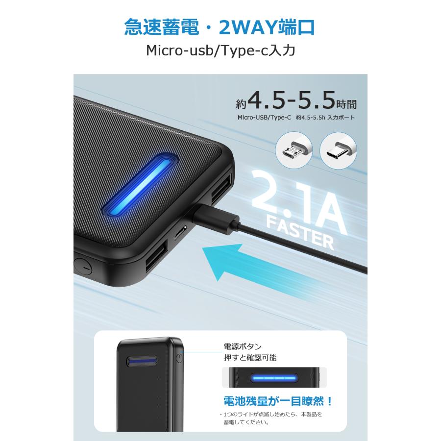 モバイルバッテリー 22800mAh 大容量 急速充電 2台同時充電 コンパクト