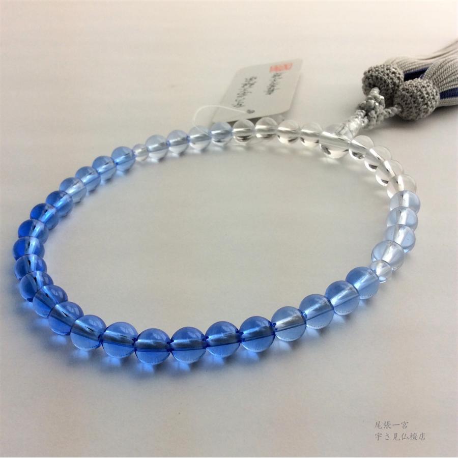 【ブルークォーツ グラデーション】 7ｍｍ 女性 念珠 京念珠 数珠 水晶 京都 日本製_1