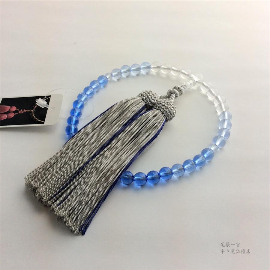 【ブルークォーツ グラデーション】 7ｍｍ 女性 念珠 京念珠 数珠 水晶 京都 日本製_5