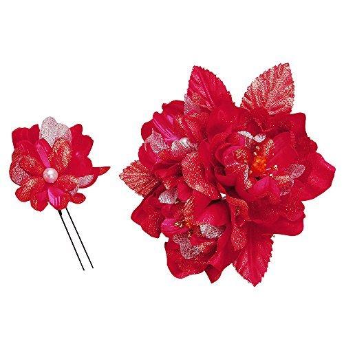 100 本物 浴衣 七五三 成人式 コーム 金糸 サテン レッド 赤 2点セット かんざし 15r セット 花髪飾り 髪飾り本舗 成人式 七五三 浴衣かんざし 卒業式 簪 結婚式 Photographes Ocean Indien Com