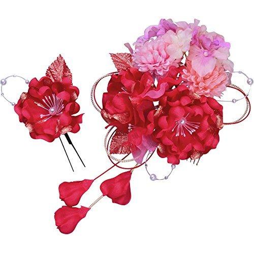 誕生日プレゼント 浴衣 七五三 成人式 レッド 赤 2点セット かんざし セット 花髪飾り 髪飾り本舗 成人式 七五三 浴衣かんざし 卒業式 通 浴衣 ゆかた 髪かざり 簪 結婚式 ヘアアクセサリー