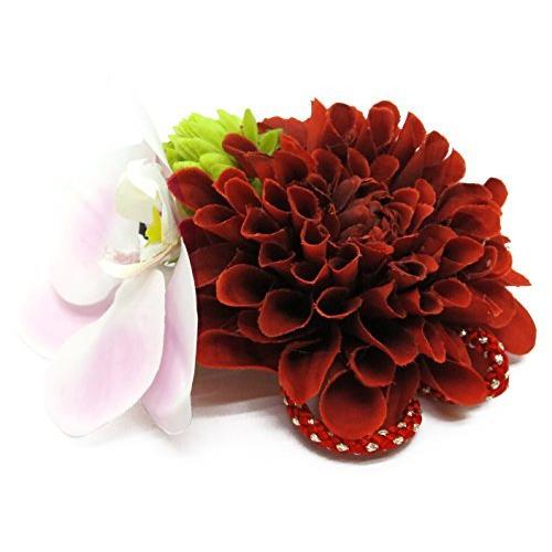 即納 最大半額 3点セット 赤ダリアに蘭 Spf1103 アートフラワー髪飾り 紗千花 和装に 花 髪飾り 京都室町st ヘアアクセサリー