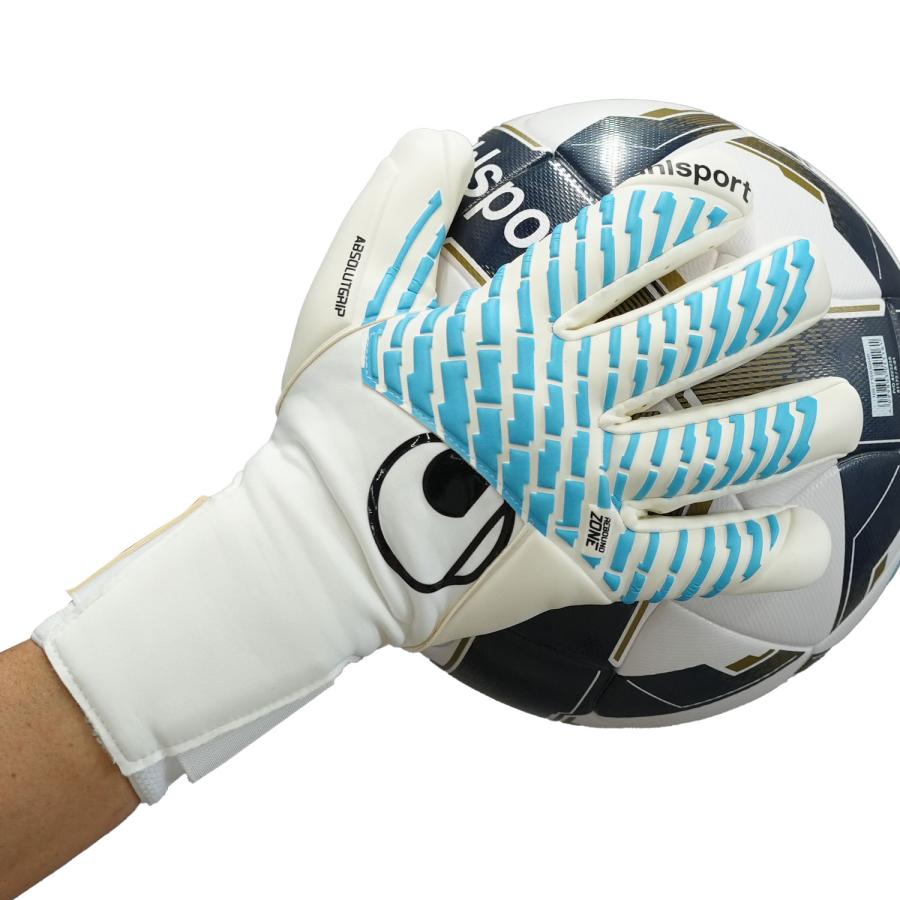 uhlsport公式 ウールシュポルト サイバーテック アブソルートグリップ ハーフネガティブ 7~11号 ホワイト サイバーブルー ブラック 1011379-01 キーパーグローブの画像