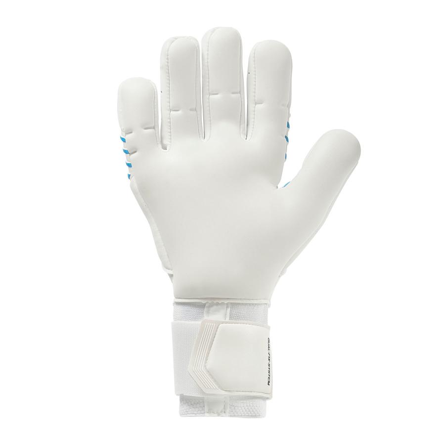 uhlsport公式 ウールシュポルト サイバーテック アブソルートグリップ ハーフネガティブ 7~11号 ホワイト サイバーブルー ブラック 1011379-01 キーパーグローブの画像