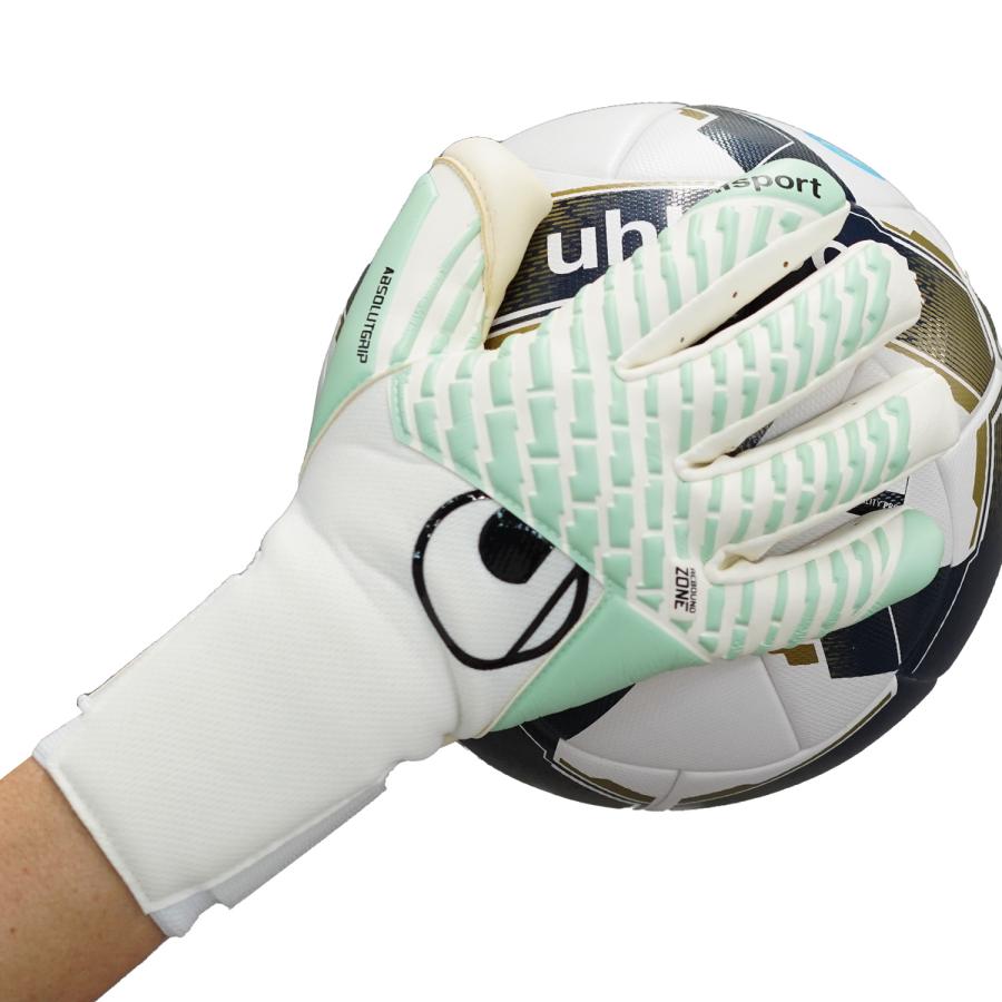 uhlsport公式 ウールシュポルト ファングマシーネ アブソルートグリップタイト ハーフネガティブ 5~11号 ジュニア対応 ホワイトxミントxブラック 1011398-01の画像