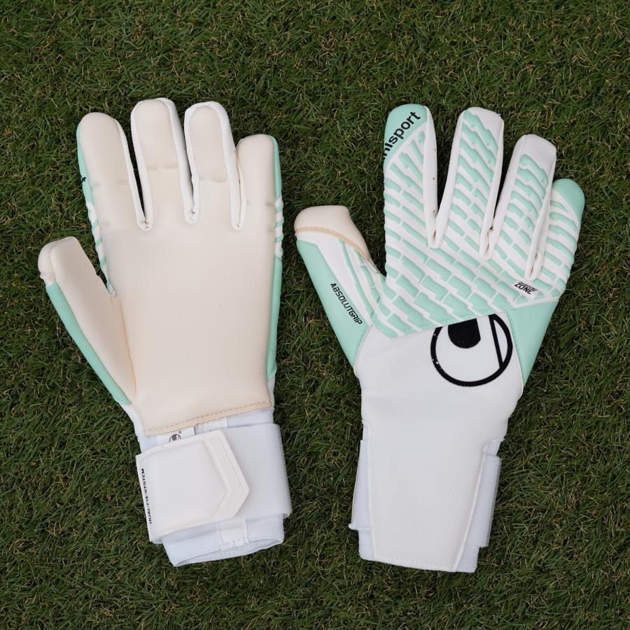 uhlsport公式 ウールシュポルト ファングマシーネ アブソルートグリップタイト ハーフネガティブ 5~11号 ジュニア対応 ホワイトxミントxブラック 1011398-01の画像