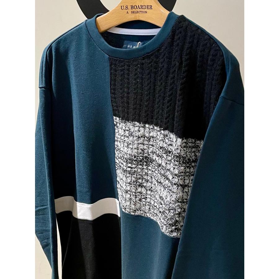 U.S.BOARDER ユーエスボーダー usboarder ニット スウェット カットソー 切り替え グリーン | U.S.BOARDER | 01