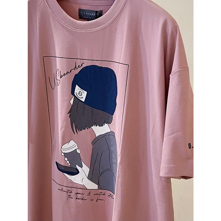 U.S.BOARDER ユーエスボーダー 半袖 Tシャツ プリントTシャツ ニット帽 ピンク | U.S.BOARDER | 01