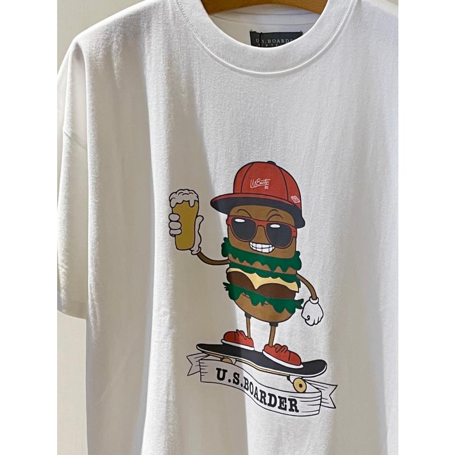U.S.BOARDER ユーエスボーダー 半袖 Tシャツ ヘビーオンス ヘビーウェイト ハンバーガー ビール ホワイト | U.S.BOARDER | 01