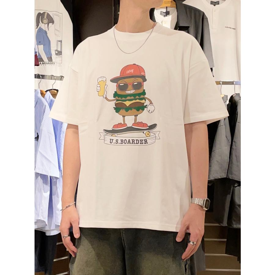 U.S.BOARDER ユーエスボーダー 半袖 Tシャツ ヘビーオンス ヘビーウェイト ハンバーガー ビール ホワイト | U.S.BOARDER | 03