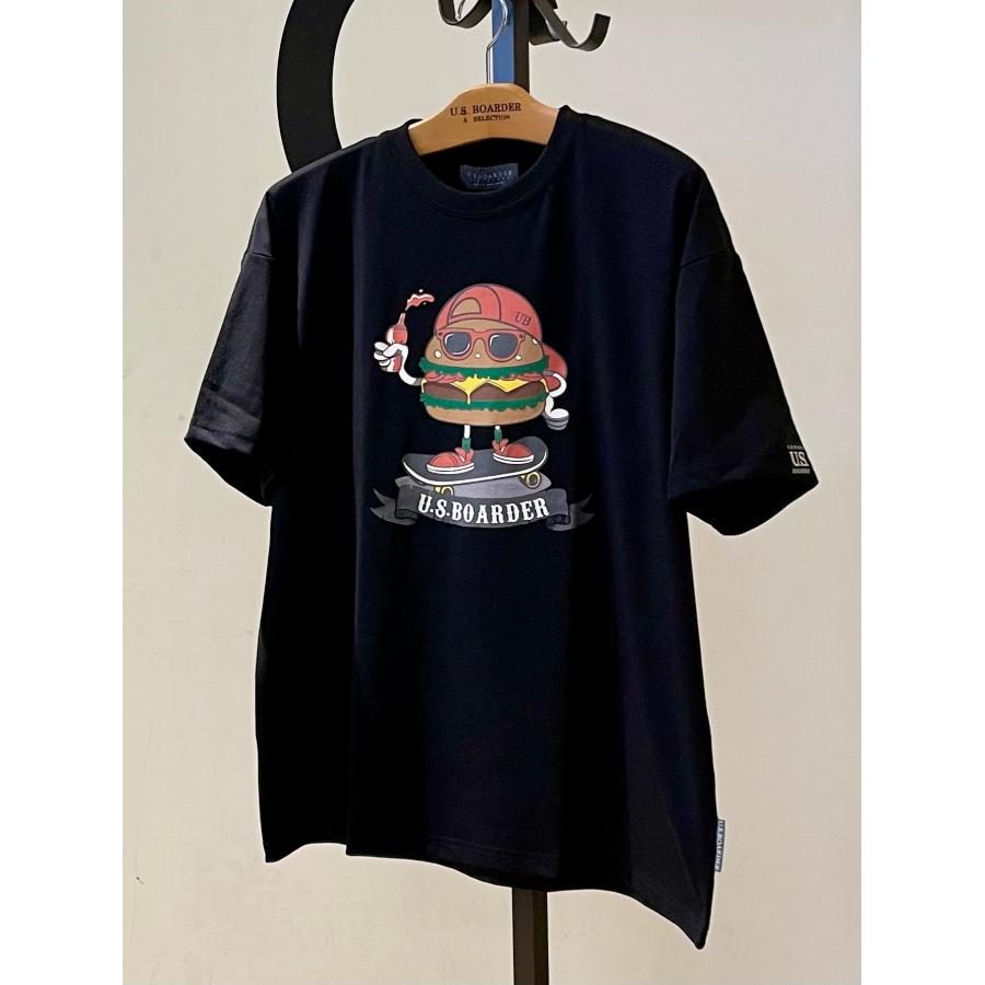 U.S.BOARDER ユーエスボーダー 半袖 カットソー Tシャツ プリント ハンバーガー ブラック | U.S.BOARDER
