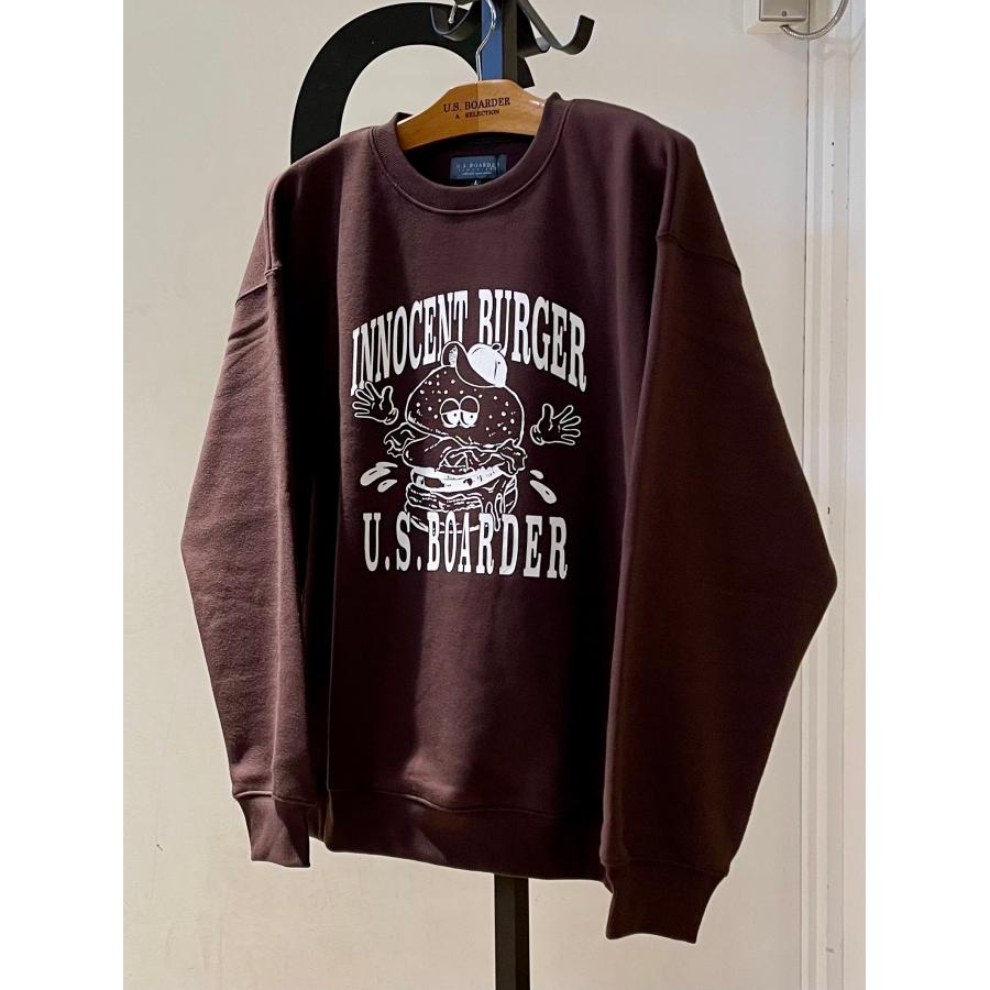 U.S.BOARDER ユーエスボーダー 裏起毛 トレーナー スウェット ハンバーガー ブラウン | U.S.BOARDER
