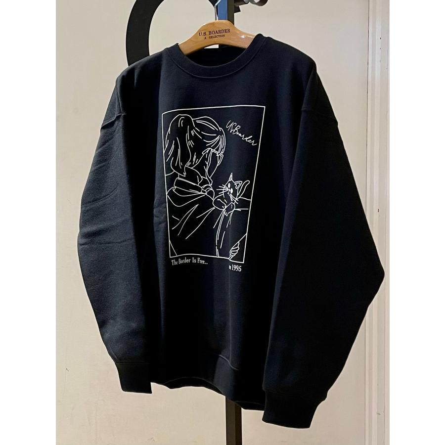 U.S.BOARDER ユーエスボーダー 裏起毛 トレーナー スウェット ガール ヘッドホン 猫 ブラック | U.S.BOARDER