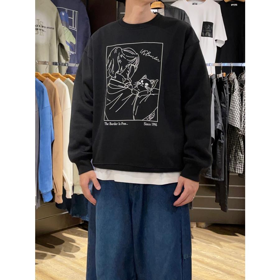 U.S.BOARDER ユーエスボーダー 裏起毛 トレーナー スウェット ガール ヘッドホン 猫 ブラック | U.S.BOARDER | 04