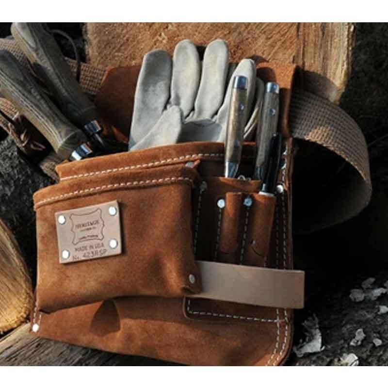 ポーチ　レザーツールポーチ　423SP　スウェード　Tool　ポーチ　Pouch　本革　工具入れ　ケース　DIY　ウエスト　Leather　ポケット　皮　エコツール　三冨D　ヘリテージレザー