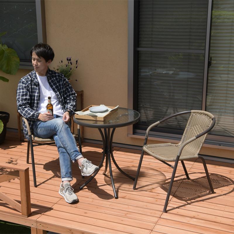 テーブルセット ラタン調ガーデンチェアー ガラステーブルセット