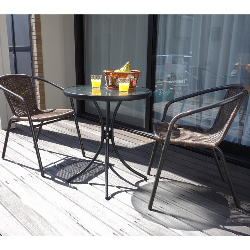 谷村実業 テーブルセット ラタン調ガーデンチェアー ガラステーブル