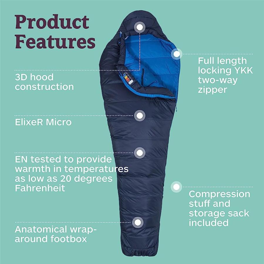 MARMOT ULTRA ELITE 20 SLEEPING BAG| INSULATED, WARM, WATER-RESISTANT, DARK STEEL/LAKESIDE, REGULAR | Marmot | 03
