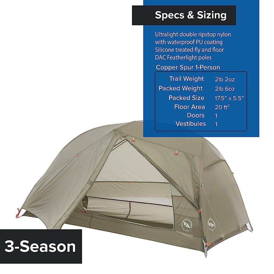 BIG AGNES COPPER SPUR HV UL BACKPACKING TENT, 1 PERSON (OLIVE GREEN) | BIG AGNES | 03