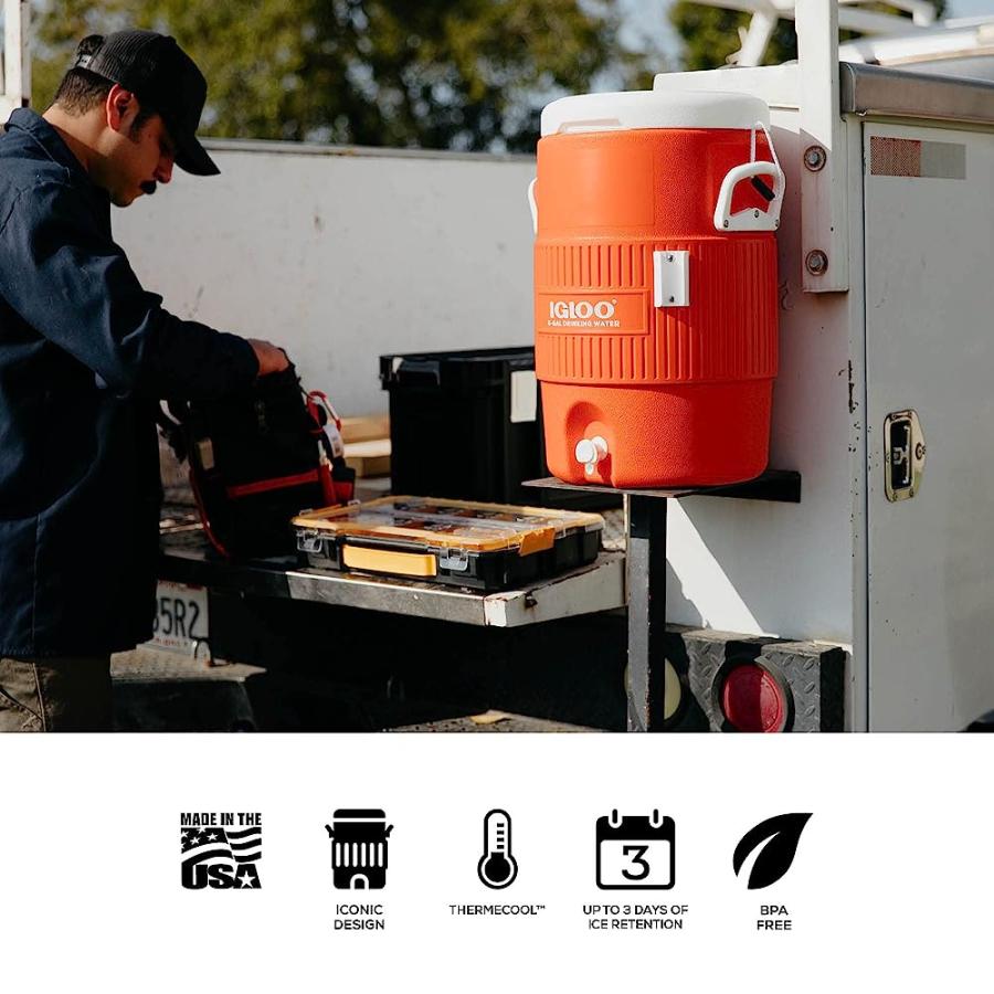 IGLOO 5 GALLON PORTABLE SPORTS COOLER WATER BEVERAGE DISPENSER WITH FLAT SEAT LID, BRIGHT ORANGE | igloo | 01