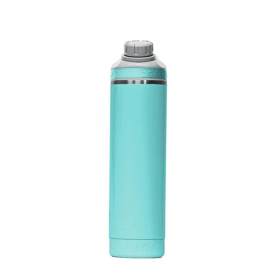 ORCA HYDRA 22 OZ. 18/8 STAINLESS STEEL INSULATED WATER BOTTLE, SCREW TOP SPORTS BOTTLE, POWDER COATED, WITH SILICONE GRIP WHALE TALE HANDLE, TOP | LES CREATIONS | 02