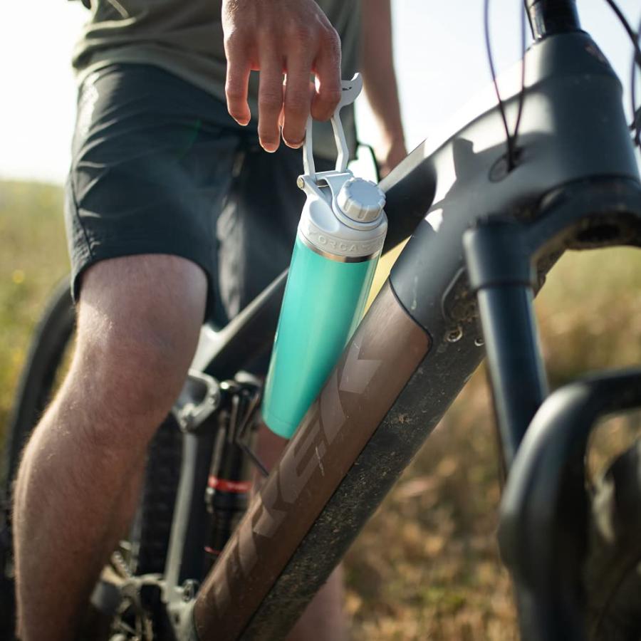 ORCA HYDRA 22 OZ. 18/8 STAINLESS STEEL INSULATED WATER BOTTLE, SCREW TOP SPORTS BOTTLE, POWDER COATED, WITH SILICONE GRIP WHALE TALE HANDLE, TOP | LES CREATIONS | 04